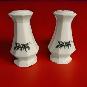 Vintage Nikko Elegant White Ceramic Salt and Pepper Shakers with Holly Design